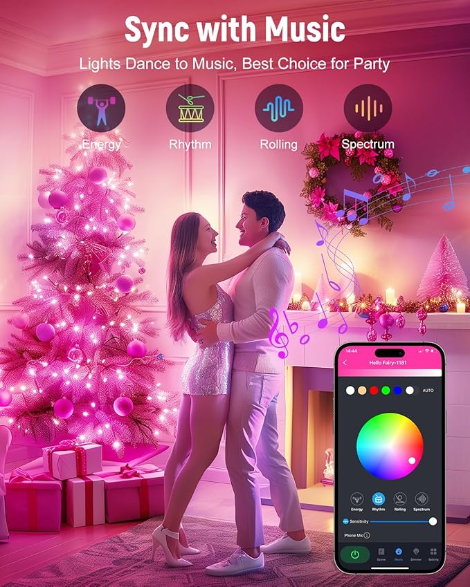 Minetom Fairy Lights Color Changing, 33ft 100 LED USB RGB String Lights with Remote & APP Controlled, Music Sync Fairy Lights for Bedroom, Christmas String Lights for Indoor Decoration