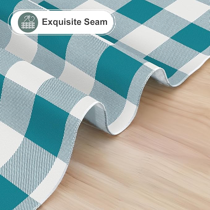 misaya Rectangle Waterproof Vinyl Table Cloth, Buffalo Flannel Backed Tablecloth, Wipeable Plastic Table Cover for Dinner, Kitchen, Outdoor (60" x 84", Turquoise and White)