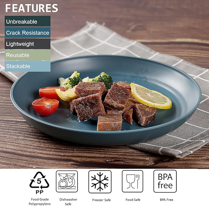 shopwithgreen Lightweight Plastic Plates - 4 Pack 10'' Unbreakable Dinner Plates, Dishwasher & Microwave Safe, BPA free, for Kids, Children, Toddler & Adult