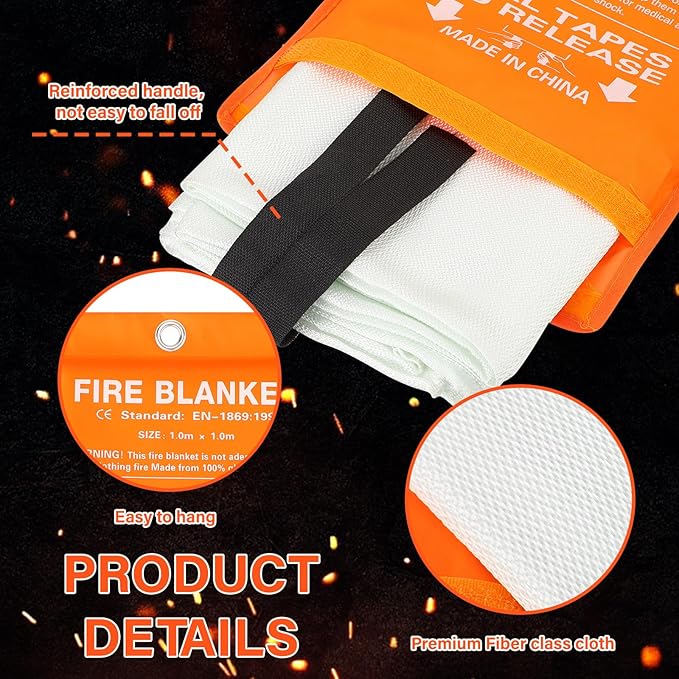 Macarrie 10 Pack 39” x 39” Fire Blanket Emergency for Home Kitchen Safety Suppression Blanket Fiberglass Fireproof Survival for Car Office (Orange)