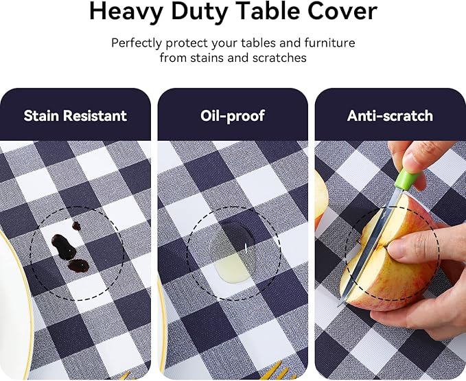 Romanstile Rectangle Vinyl PVC Tablecloth, 100% Waterproof Buffalo Plaid Plastic Table Cloth, Oil Proof Heavy Duty Wipeable Table Covers for Dining/Camping/Picnic/Outdoor - 54 x 78, Navy Blue