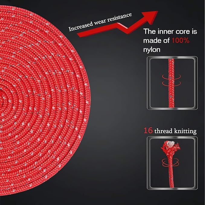 HIKEMAN 50m Reflective Guyline Solid Braid Nylon Camping Rope with Aluminum Adjuster Cord Tensioner Tent Accessory for Outdoor Travel,Hiking,Backpacking and Water Activities (Yellow, 4mm)