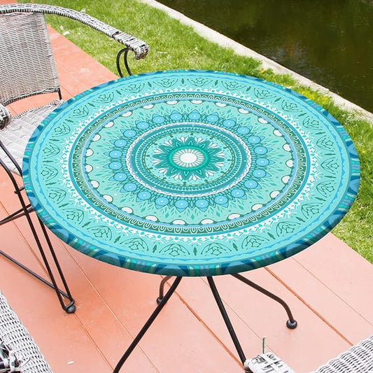 Round Tablecloth Fitted Elastic Table Cover Waterproof Table Cloth for Dinner, Party, Picnic,Camping, Round Table Cover for Indoor Outdoor
