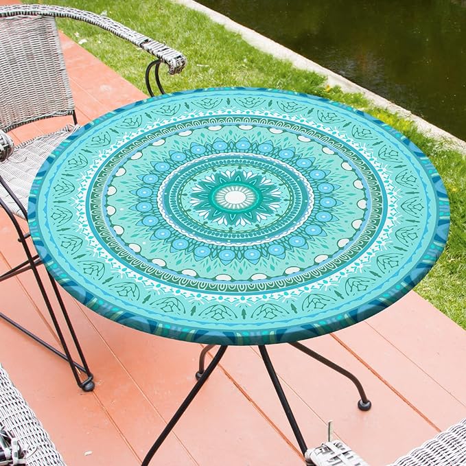 Round Tablecloth Fitted Elastic Table Cover Waterproof Table Cloth for Dinner, Party, Picnic,Camping, Round Table Cover for Indoor Outdoor