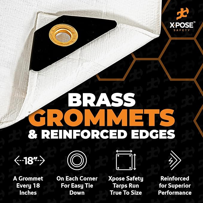 Heavy Duty White Poly Tarp 10' X 10' - Multipurpose Protective Cover - Durable, Waterproof, Weather Proof, Rip and Tear Resistant - Extra Thick 12 Mil Polyethylene - by Xpose Safety