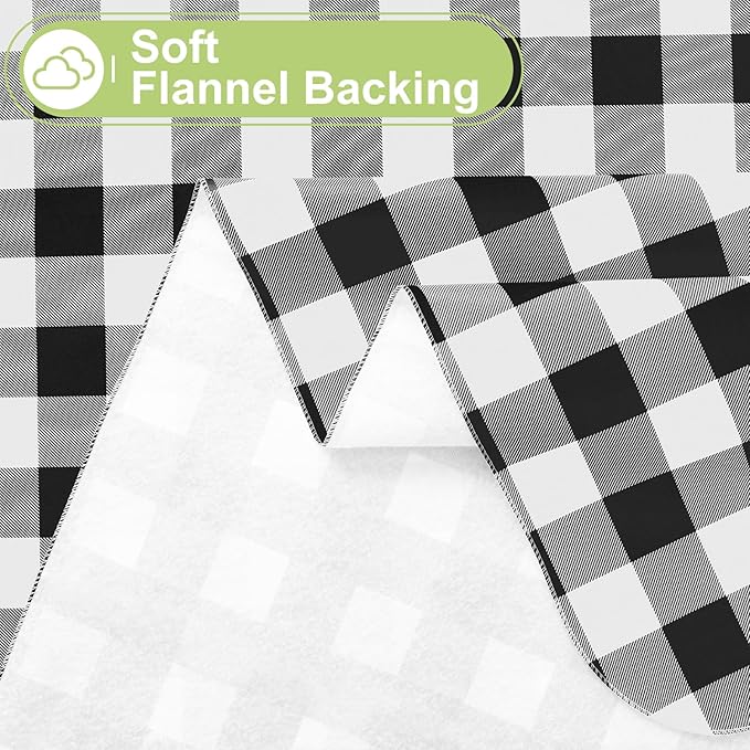 Smiry Rectangle Table Cloth, Waterproof Vinyl Tablecloth with Flannel Backing, Wipeable Buffalo Plaid Table Cover for Dining, Indoor and Outdoor (Black & White, 60"x120")