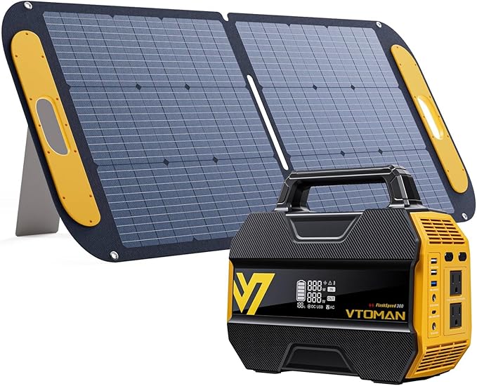 VTOMAN FlashSpeed 300 Portable Power Station with 110W Solar Panel, 300W/230Wh LiFePO4 Battery Solar Generator, PD 100W Type-C, 3000 Cycles, 6 Outlets for Camping, Home Backup, Off-grid