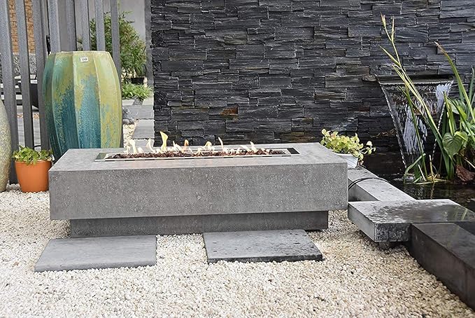 Elementi | Hampton Gas Fire Pit Cast Concrete 56" Rectangular Fire Table, Outdoor Fire Pit Electronic Ignition | Canvas Cover, Lava Rock Included | Light Gray (Propane Gas)