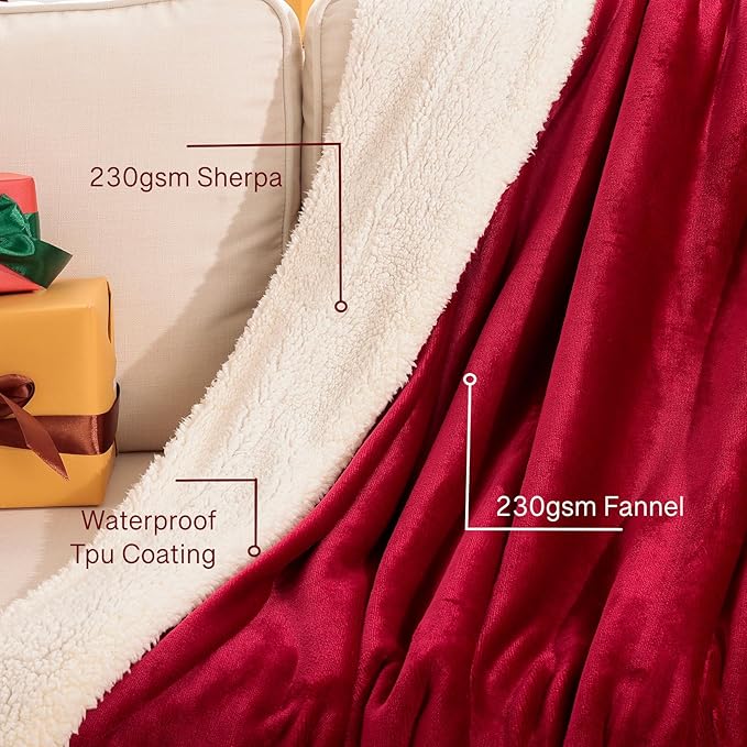 Waterproof King Size Blankets for Bed 80'' x 90'', 3 Layer Lightweight and Stain Resistant Blankets Waterproof Sherpa Bed Cover Spill-Proof Dog Splash Throw for Couch, Sofa Protect, Camping(Red)