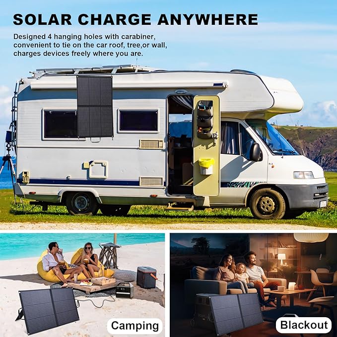 Portable Solar Panel Charger, High-Efficiency Foldable Solar Charger Power Station, QC3.0 USB-A & Type-C DC Output IP65 Waterproof for Camping Outdoor Home RV Blackout Cloudy (120W)