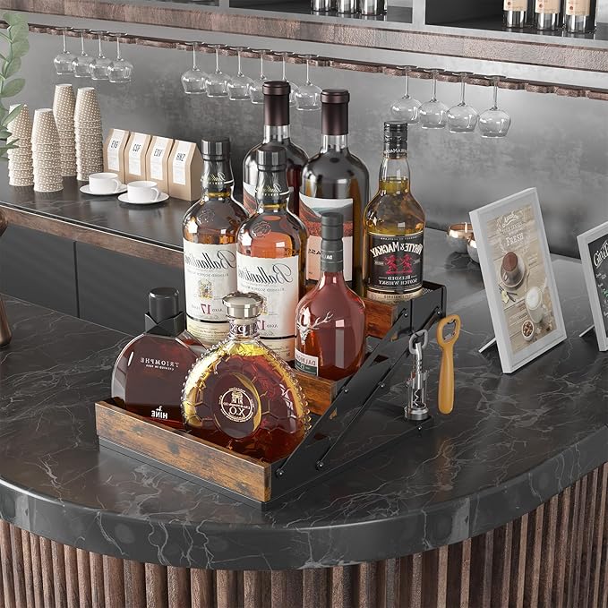 3 Tier Spice Rack Organizer for Cabinet, Foldable Spice Rack for Countertop, Cabinet Drawers Rustic Wooden Seasoning Spice storage for Kitchen Station, Pantry, Home - 1PC