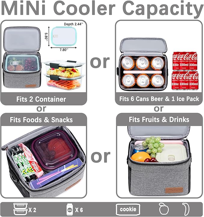 TuErcao Insulated Cooler Bag 6/24 Can Collapsible Leakproof Soft Sided Cooler for Car, Portable Foldable Small Ice Chest for Beach Camping Picnic Travel, 5/15qt Lunch Box for Men Work