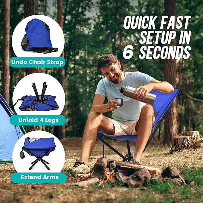 Adjustable Portable Camping Chair RiseLite Lightweight Compact Folding Chair for Adults, Collapsible Camp Chairs That Folds Up Small, Easy Carry for Travel, Outdoor, Sports, Backpacking, Hiking