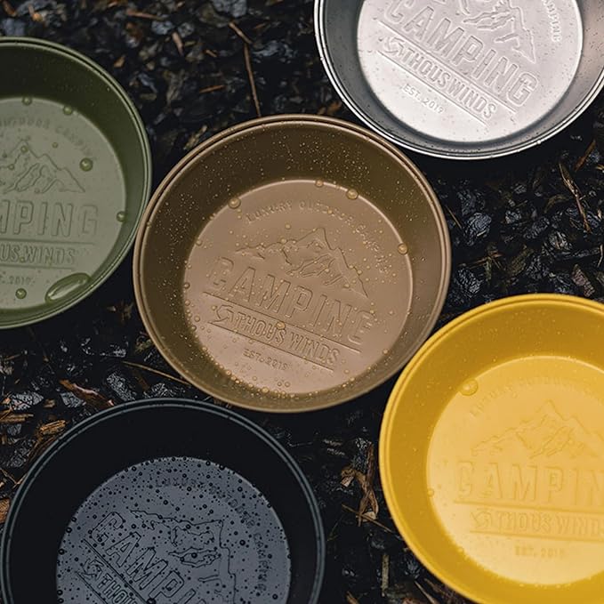 Camping Plates 2pcs Set, Stainless Steel Deep Round Plates, Insulated Dinnerware Cookware, Olive Green