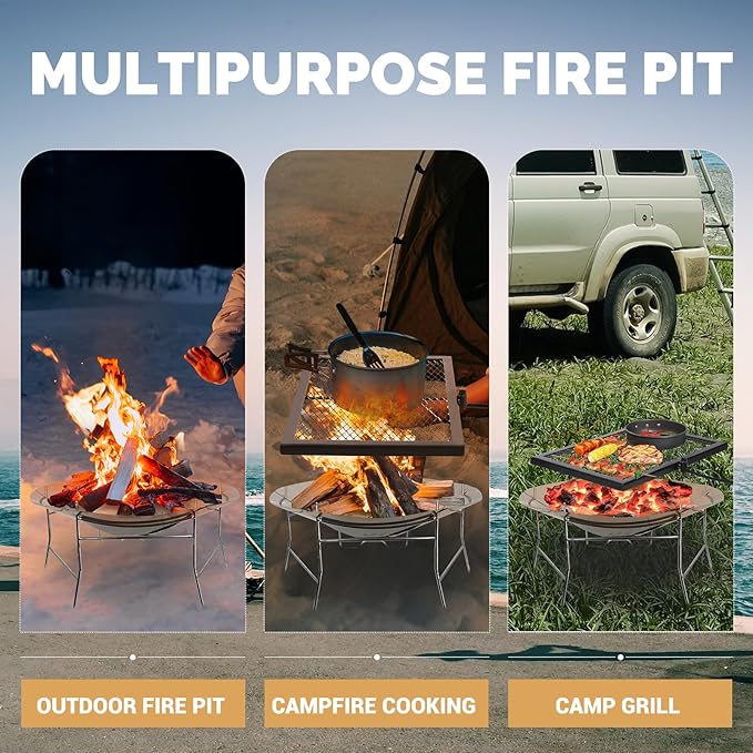 ActDoer Portable Camping Fire Pit - 17 inch Wood Burning Fire Pit with Storage Bag - Camping, Picnics, Backpacking, Outdoor Heating
