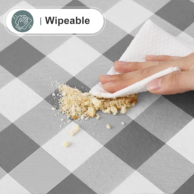 misaya Square Waterproof Vinyl Table Cloth, Buffalo Flannel Backed Tablecloth, Wipeable Plastic Table Cover for Dinner, Kitchen, Outdoor (60" x 60", Grey and White)