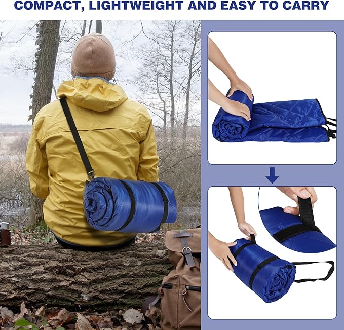 REDCAMP Large Outdoor Camping Blanket with Sherpa Lining, Waterproof and Windproof Cold Weather Blanket for Camping Stadium, Machine Washable 79"x 79" Blue