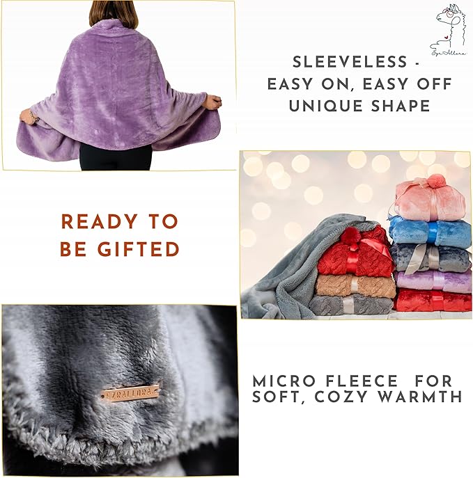 Fleece Poncho Blanket -Drape and Go No Sleeves- Lightweight Warm Wrap Shawl - Wearable Blanket - Lap Blanket - Gift for Grandma and Mom (100% Fleece, Velvet Lavender)