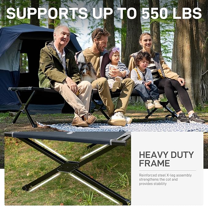 EVER ADVANCED Extra Wide Camping Cot for Adults Oversized XXL Sleeping Cots Folding Cot Bed with Carry Bag, 84.3" L x 41.9" W, Support to 550 lbs