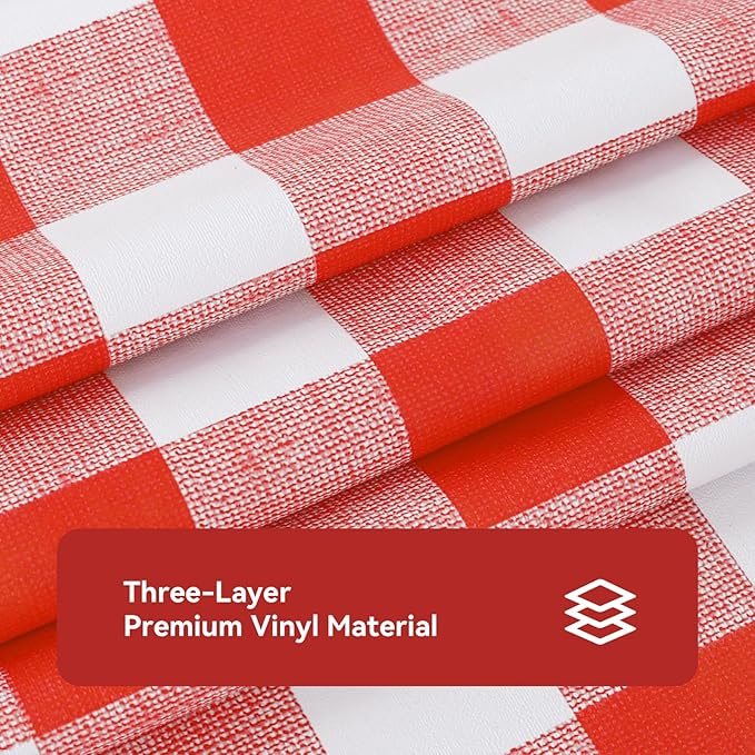 Romanstile Rectangle Plastic Tablecloth, 100% Waterproof Oil-Proof Checkered PVC Table Cloth, Heavy Duty Vinyl Table Cover for Dining, Camping, Picnic, Outdoor - 54 x 78 Inch, Red and White
