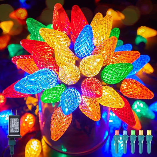 C9 LED Christmas Lights Outdoor, 81 Feet 100 LED String Light with Timer & 8 Lighting Mode, Waterproof Commercial Grade Christmas Tree Lights for Outside Indoor Roofline Patio, Multicolor