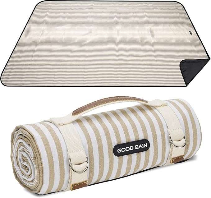 Picnic Blankets Waterproof Extra Large - Outdoor Blanket Sand Free Foldable with Carry Strap for Beach, Camping, Park Grass, Hiking, Travel, Concerts, Indoor (Sand Yellow)