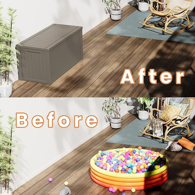 200 Gallon Outdoor Storage Bench Waterproof - Resin Deck Storage Chest for Patio & Pool, Lockable Outdoor Storage Box for Cushions & Tools, UV-Resistant, Granite Grey