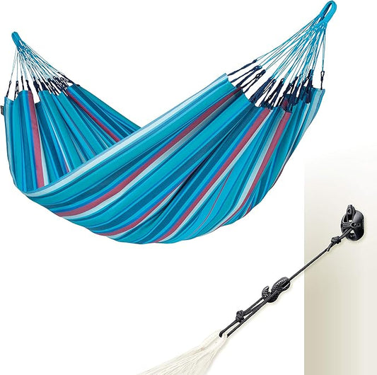 LA SIESTA - Large Double Brisa Classic Hammock & CasaMount - Suspension Kit for Walls & Beams - Weather Resistant Portable Hammock - 2-Person - Wave