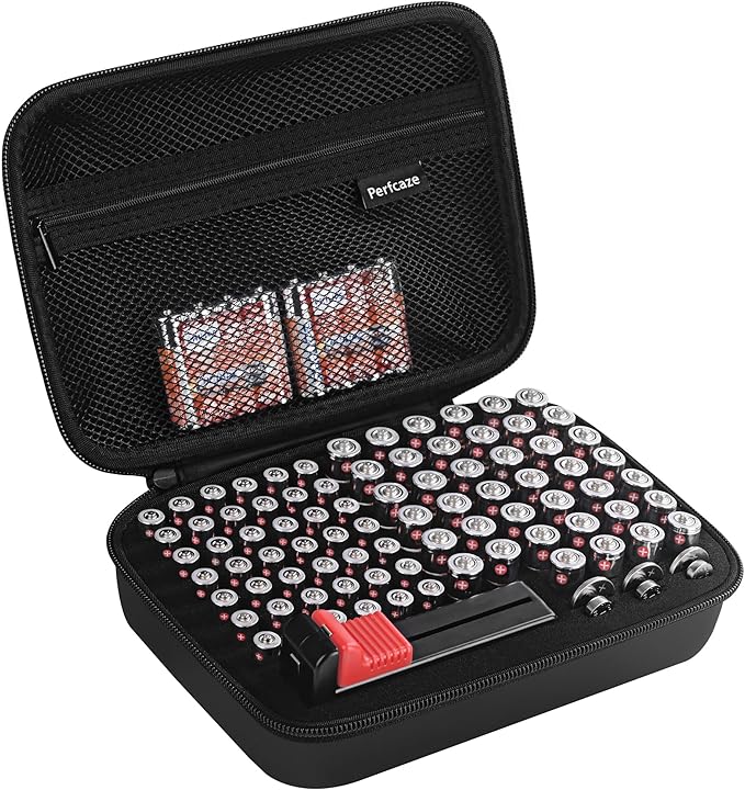 Battery Storage Case for AA AAA Button Cells, Battery Organizer Case, for 3 Batteries Variety Pack 88 Batteries Mesh Bag (Batteries Not Included) (BLACK)