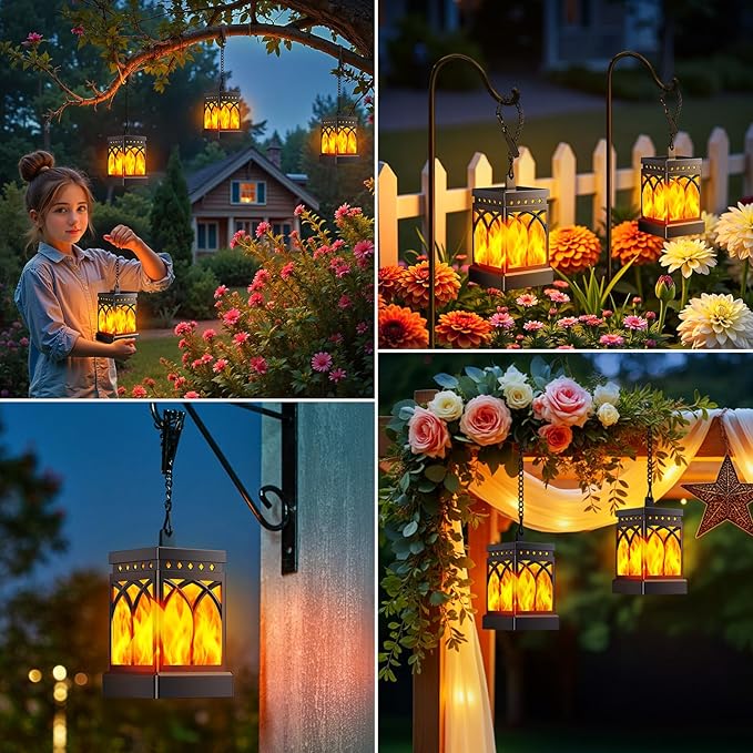 KOOPER Solar Lanterns Outdoor Waterproof, Two Modes Hanging Solar Lantern Lights for Outside, Auto ON/Off Lanterns Decorative Outdoor for Garden Table Yard Path Tree Patio Lawn Decor, Gifts, 2 Pack