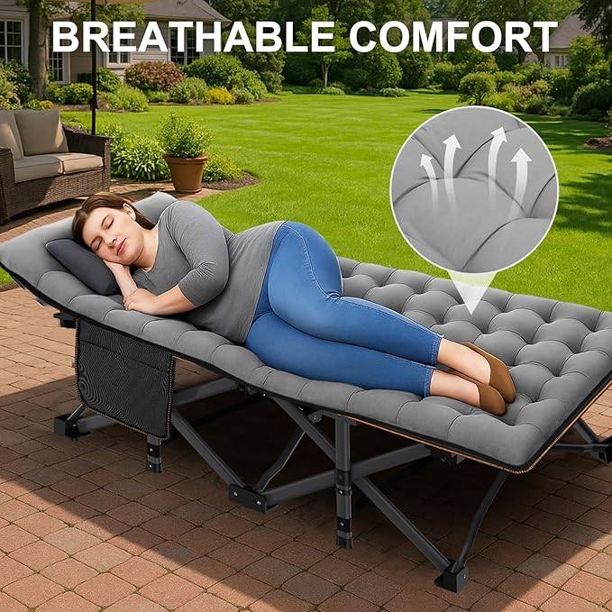 ABORON Oversized XXL Folding Camping Cot W/Mat for Adults, 78" L x 32" W x 18" H, Heavy Duty Outdoor Bed with Carry Bag,1200 D Layer Oxford Travel Camp Cots