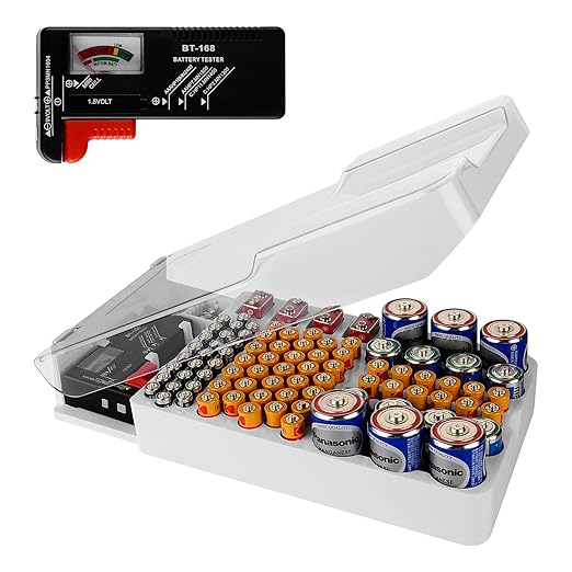 Linkidea Battery Organizer Storage Case, Battery Box with Tester Holds 93 Batteries Various Sizes for AAA, AA, 9V, C, D, and Button Battery