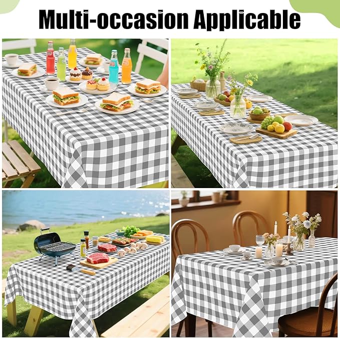 Smiry Rectangle Table Cloth, Waterproof Vinyl Tablecloth with Flannel Backing, Wipeable Buffalo Plaid Table Cover for Dining, Indoor and Outdoor (Grey & White, 54"x78")