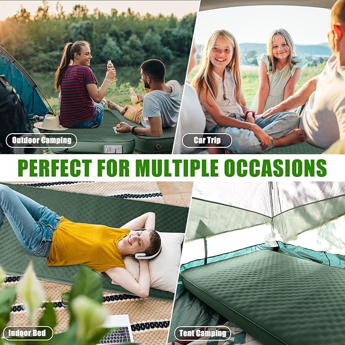Self Inflating Sleeping Pad for Camping, 4" Extra-Thick Memory Foam Camping Mattress with Electric Pump, Fast Inflate & Deflate,9.5 R-Value Insulated Camping Pad for Car Travel Tent Cot, Green