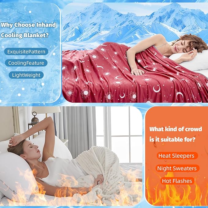 inhand Cooling Blanket Twin Size (60"x80") - Cooled Blankets for Hot Sleepers - Q-Max >0.45 Lightweight Breathable Summer Blanket for Sleeping Night Sweats to Keep Cool in The Heat -Light Red