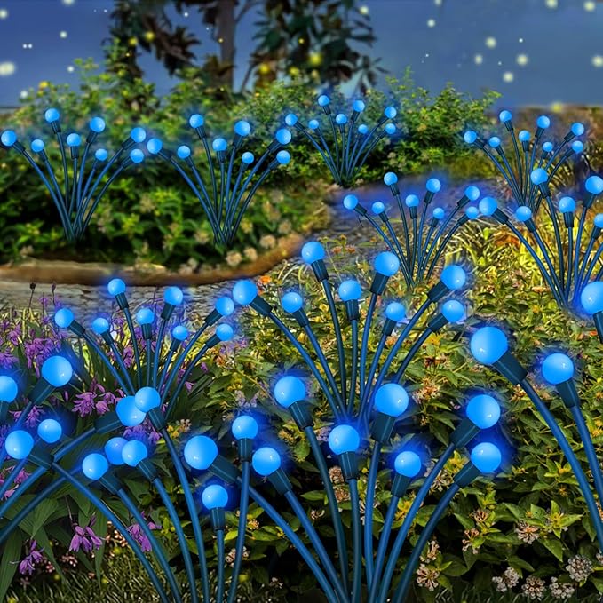 Solar Garden Lights Outdoor, 10 Pack 80 LED Blue Firefly Lights Waterproof, Sway by Wind, Solar Wind Swaying Light for Yard Patio Backyard Garden Planter Flower Bed Pathway Decoration