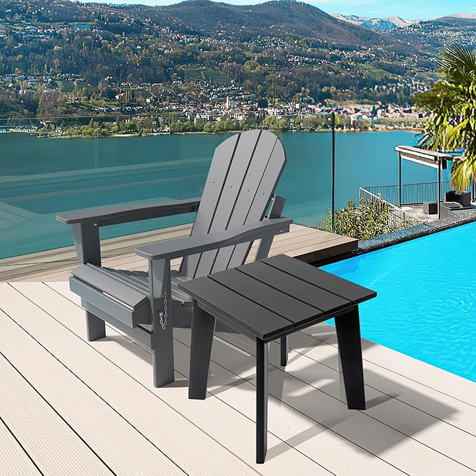 TORVA Outdoor Side Table, 17 x 18 x 18 Inch Patio Garden Coffee Table, Recyclable & Weather Resistant with High-Density PE Material(Black Color)