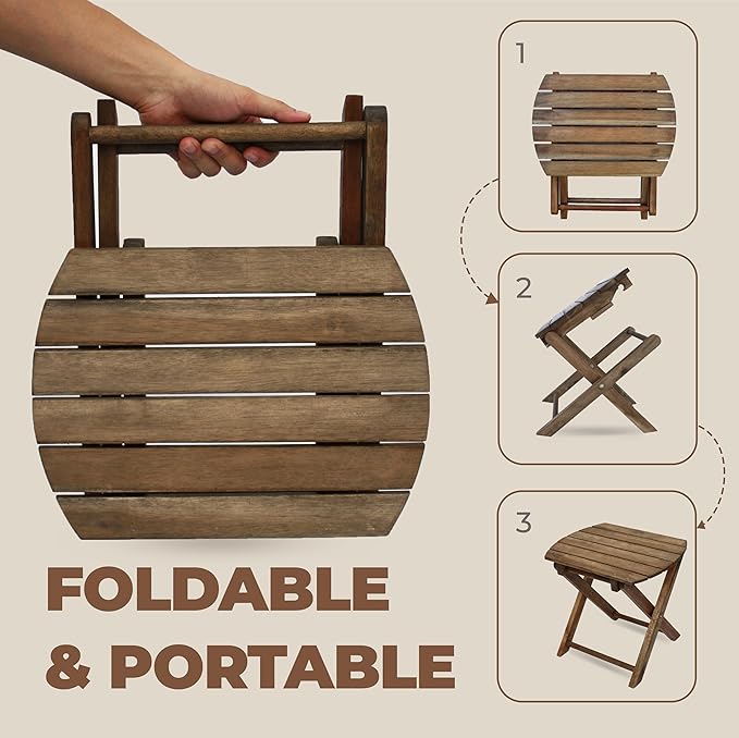 2PCs Folding Side Tables, Waterproof Patio Foldable End Table, Portable Side Table for Indoor and Outdoor Garden, Porch, Balcony, Camping, Fishing, Walnut Color, Small Size 12 inch Height