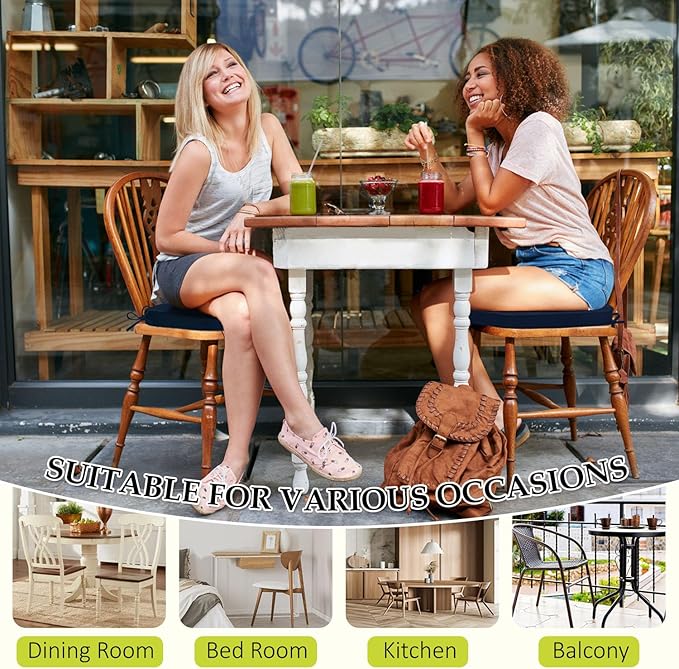 Chair Cushions for Dining Chairs, Indoor Chair Cushions with Ties，Waterproof Chair Pads Set of 4, Navy Blue, 17x16x2.5 Inch