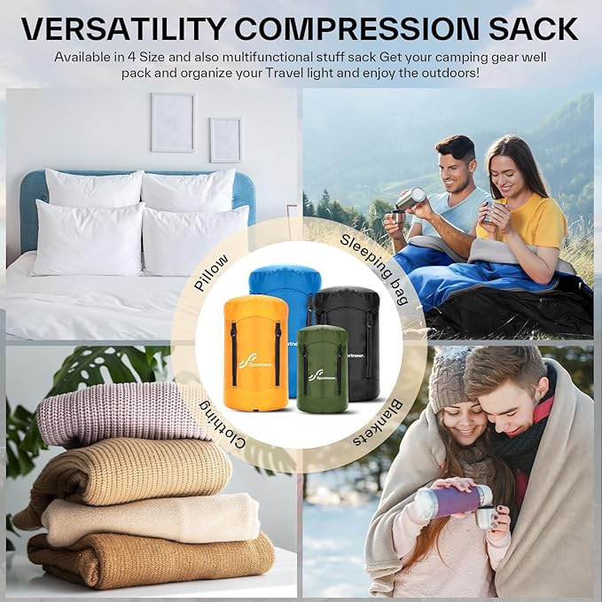 Sportneer Compression Sack, 13L/20L/40L/50L Sleeping Bag Stuff Sack, Tear-Resistant Ultralight Sleeping Bag Compression Sack-Space Saving Gear for Camping Hiking Travel