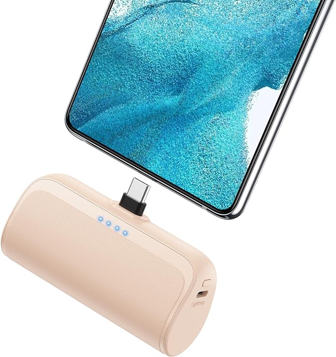 Mini Portable Charger 5200mAh,Ultra-Compact USB C Power Bank Portable Phone Charger,PD Fast Charging Cell Phone Battery Pack Compatible with Samsung Galaxy,Moto,LG,Google Pixel Android-Light Orange