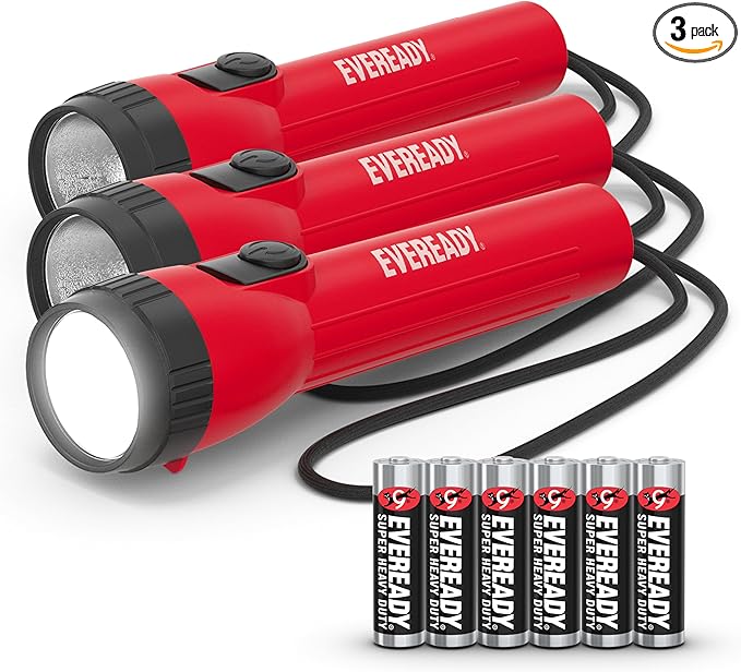 EVEREADY LED Flashlights (3-Pack), Bright Flashlights for Emergencies and Camping Gear, Power Outage Flash Light, AA Batteries Included