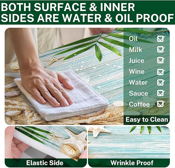 Picnic Table Cover with Bench Covers Elastic Edges, Ocean Fitted Table Cover, Outdoor Patio Camping Essentials 60 Inch 3PCS, Waterproof Camping Fitted Tablecloth with Drawstring Bag