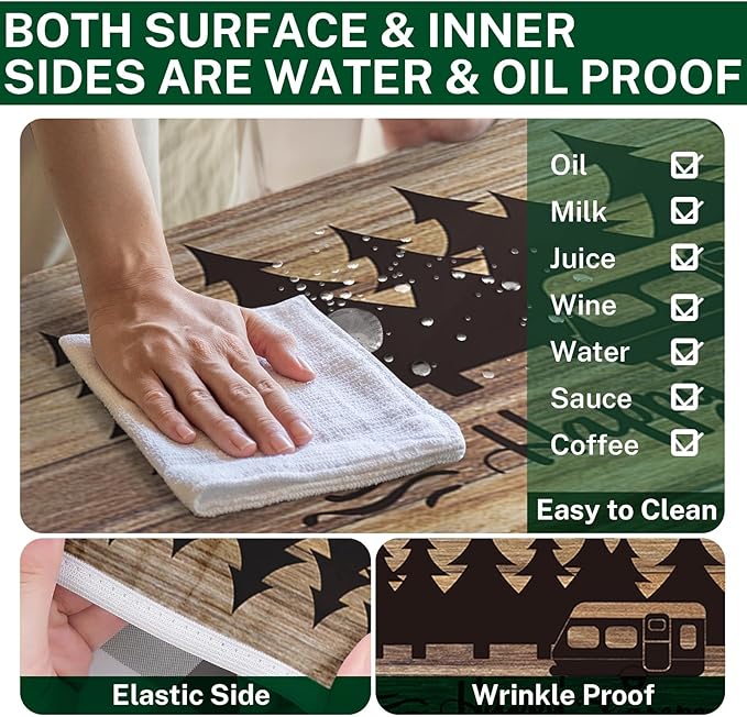 Picnic Table Cover with Bench Covers Elastic Edges, Wooden Camper Fitted Table Cover, Outdoor Patio Camping Essentials 72 Inch 3PCS, Waterproof Camping Fitted Tablecloth with Drawstring Bag