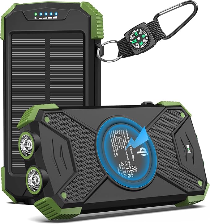 BLAVOR Solar Charger Power Bank 10,000mAh, Portable Wireless Charger, 20W Fast Charging External Battery Pack with USB C for Cell Phones, Solar Panel Charger with Dual Flashlight for Camping