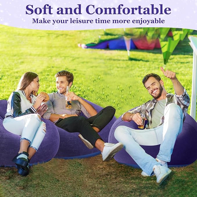 Realspring Inflatable Bean Bag Chairs Outdoor Blow up Camping Chairs Inflatable Lazy Sofa Folding Portable Bean Bag Loungers Couch for Movie Night(Blue,6 Pcs)