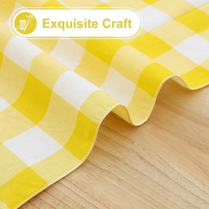 misaya Rectangle Waterproof Vinyl Table Cloth, Buffalo Flannel Backed Tablecloth, Wipeable Plastic Table Cover for Dinner, Kitchen, Outdoor (60" x 144", Yellow and White)
