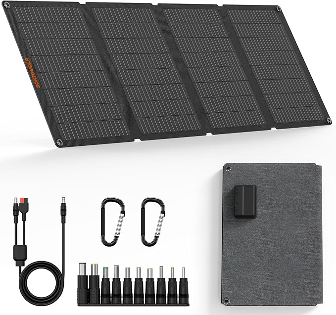 N-Type 16BB 50W Portable Solar Panels,Foldable Solar Panel Charger IP68 Waterproof with USB-A and USB-C Ports DC 18V Output for Small Power Station Outdoor Camping RV Trip