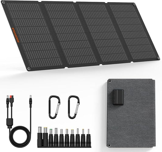 N-Type 16BB 50W Portable Solar Panels,Foldable Solar Panel Charger IP68 Waterproof with USB-A and USB-C Ports DC 18V Output for Small Power Station Outdoor Camping RV Trip