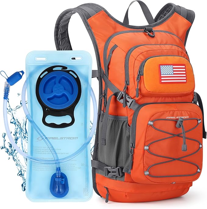 Maelstrom Hydration Hiking Backpack with 2L/3L Water Bladder, High Flow Bite Valve Camping Daypack Lightweight